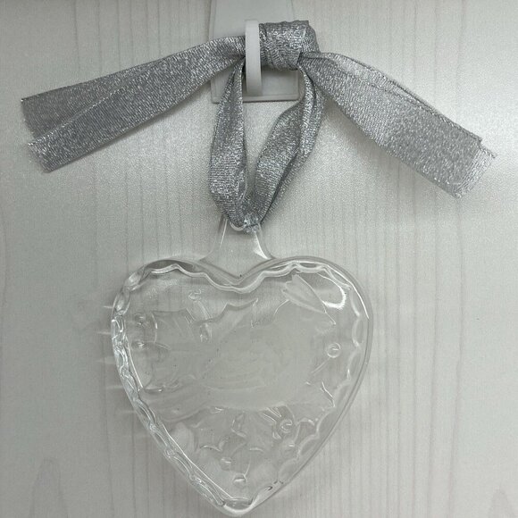 Vintage Mikasa Clear Glass Cardinal Bird Heart Christmas Valentines Ornament - Picture 10 of 12